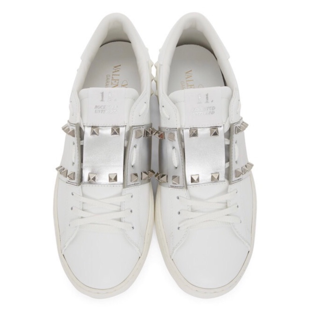 VALENTINO GARAVANI ROCKSTUD UNTITLED SNEAKER LEATHER WITH METALLIC STRIPE
